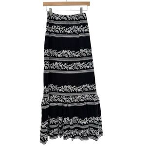 Antonio Melanie Black and White Embroidered Tiered Maxi Skirt